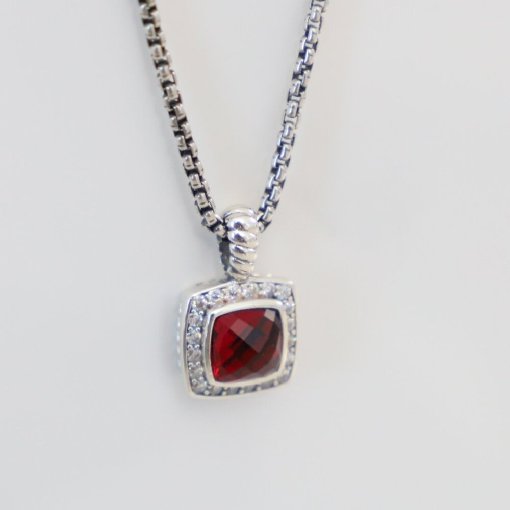 David Yurman Sterling Silver 7mm Albion 18" Necklace Garnet with Diamonds